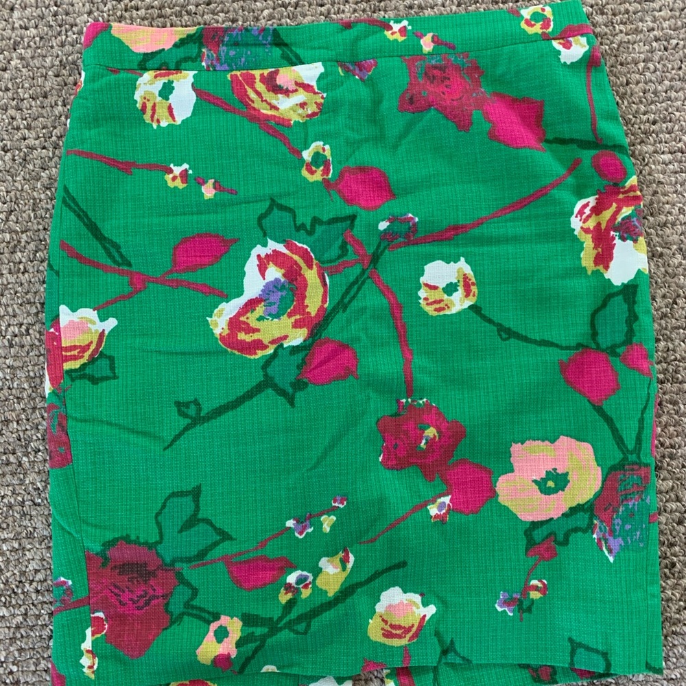 J Crew green floral Basketweave Pencil Skirt, 8